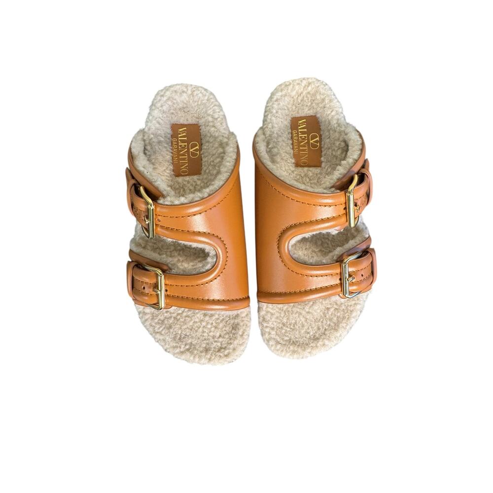 Valentino NIB Fussfriend Shearling Lined Leather Sandals in Brown Size 39.5 - Picture 4 of 14